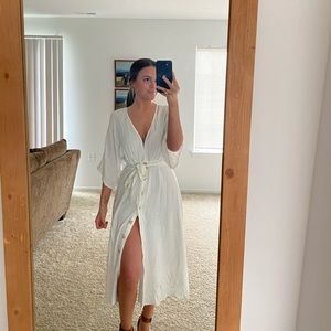 NWT Forever 21 White Plunging Button-Front